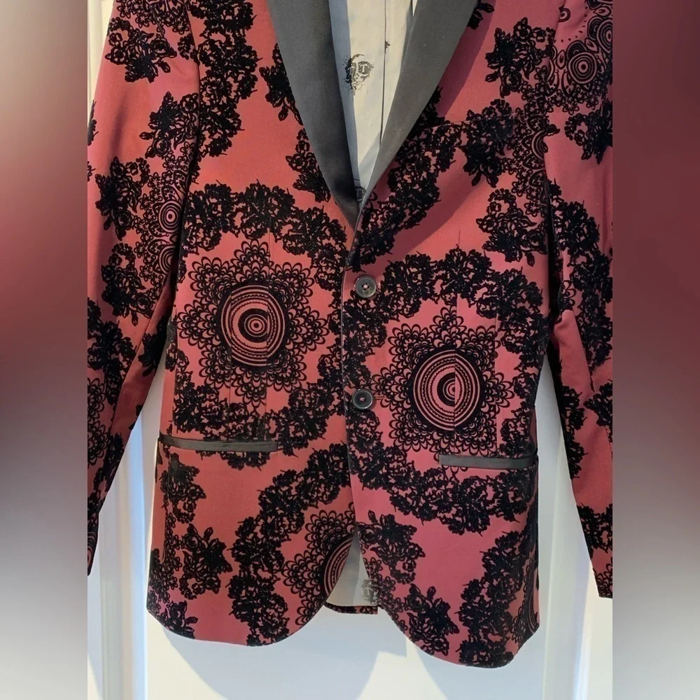 Twisted Tailor Blazer Men Sz 34R Black Burgundy Textured Velvet Dandy Old Money - Picture 3 of 16